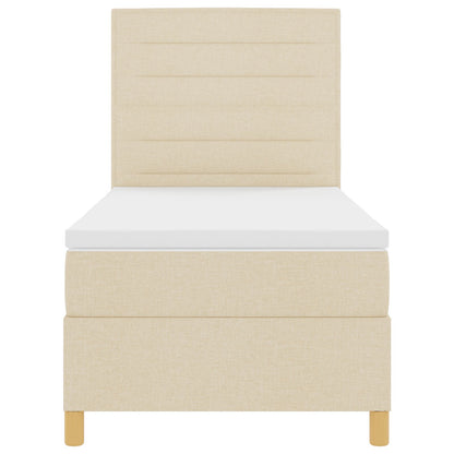 Boxspring Bed Met Matras Crème Eenpersoons Stof Blauw