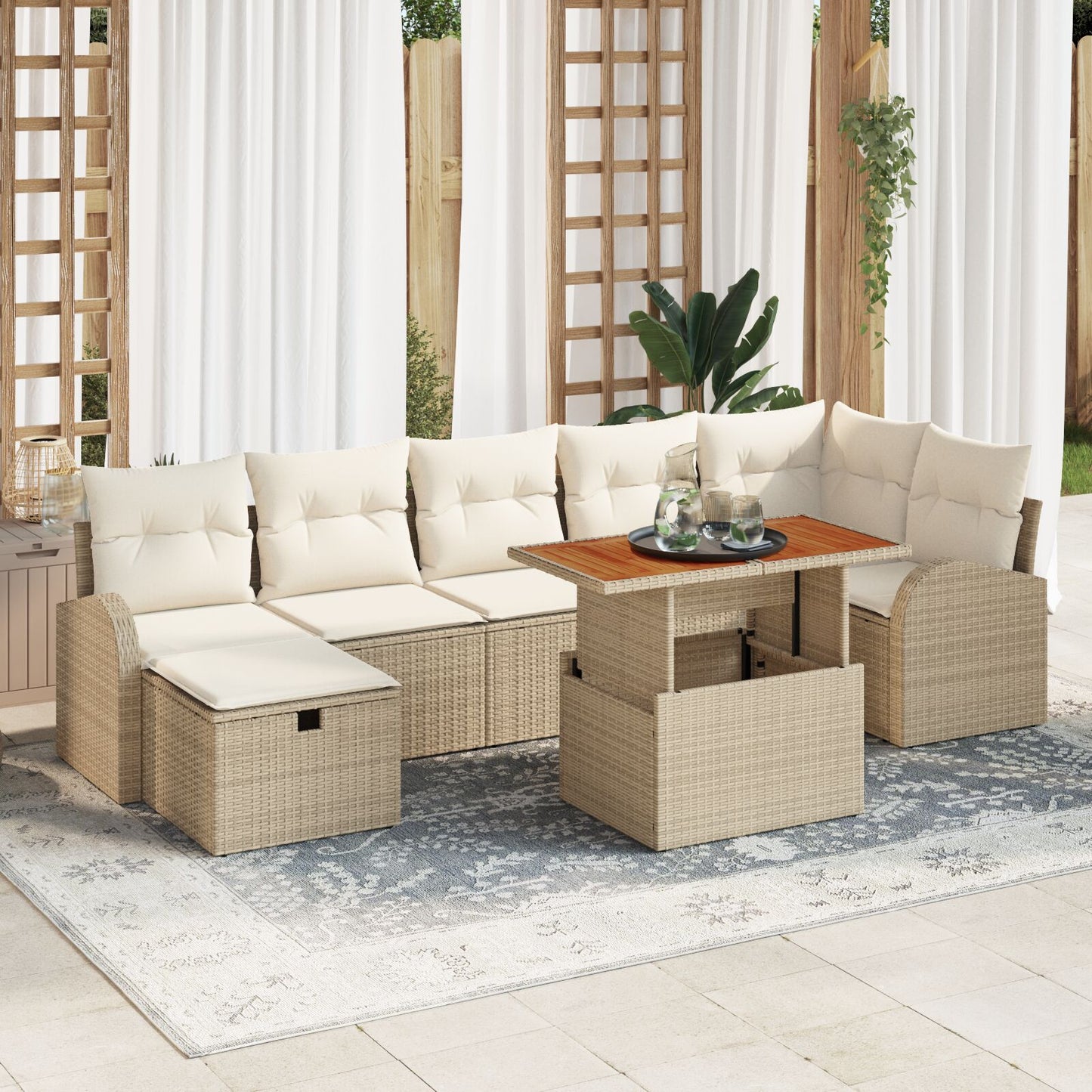 8-Delige Tuin Sofa Set Met Kussens Beige Poly Rattan