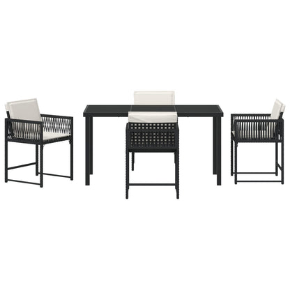 5-Delige Tuinset Met Kussens Zwart Poly Rattan