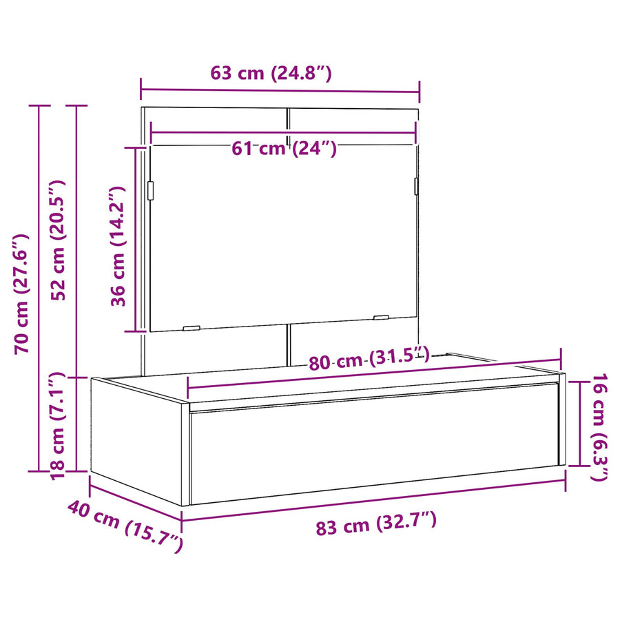 Wandkaptafel 83 x 40 x 70 cm Betonnen Grijs zonder LED