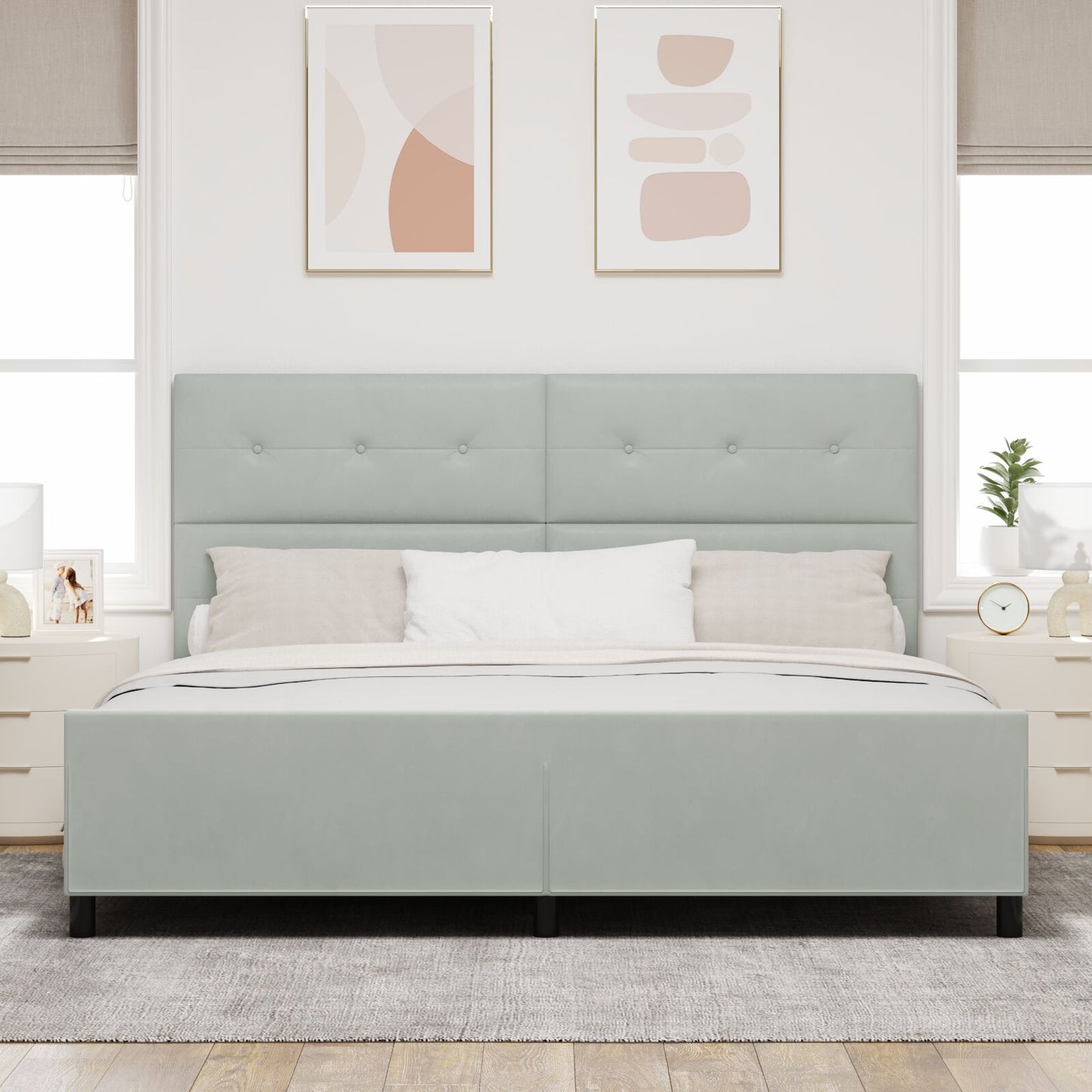 Bedframe Lichtgrijs 200X200 Cm Fluweel Crème