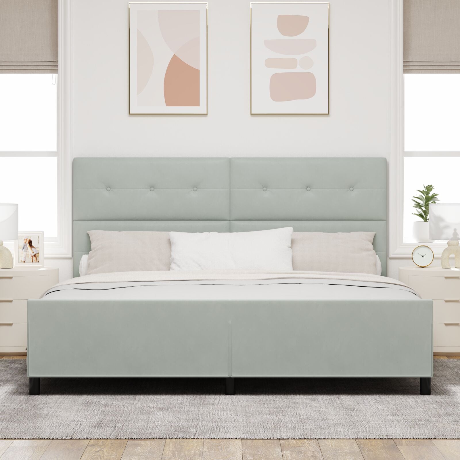 Bedframe Lichtgrijs 200X200 Cm Fluweel Crème