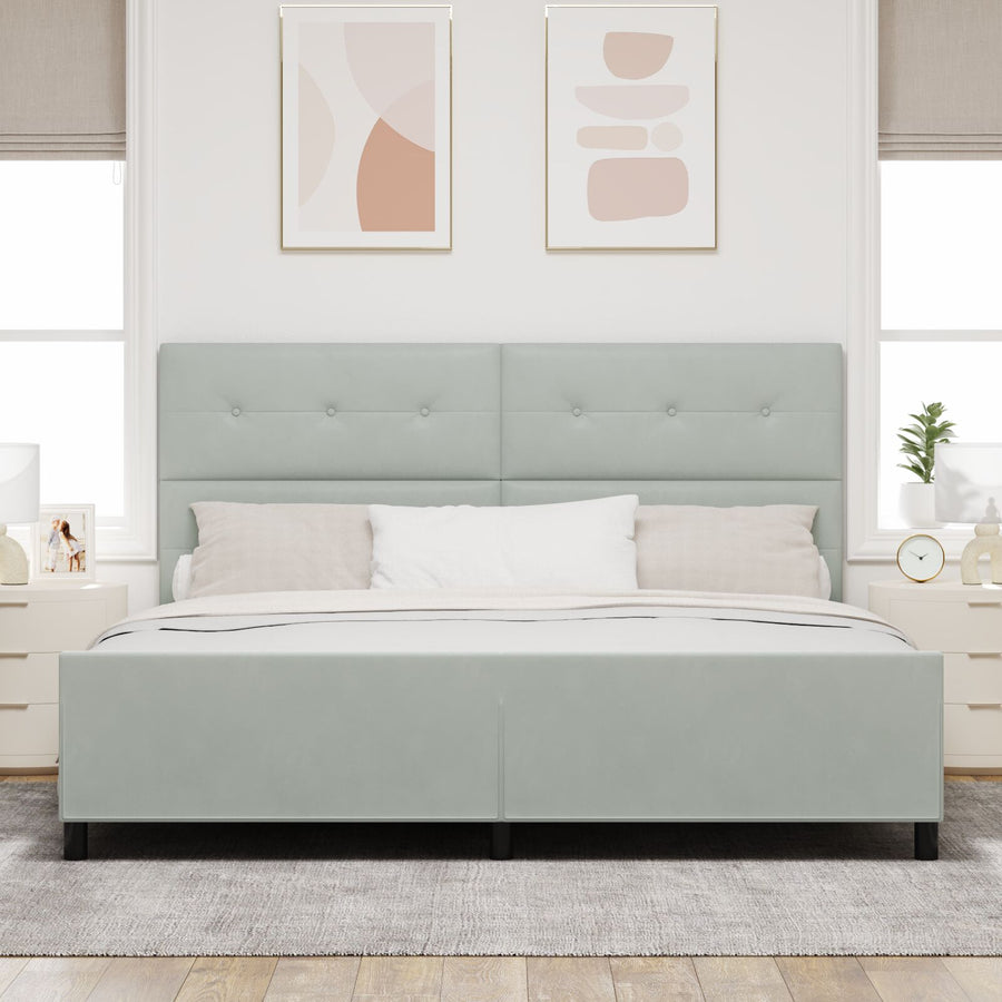 Bedframe Lichtgrijs 200X200 Cm Fluweel Crème