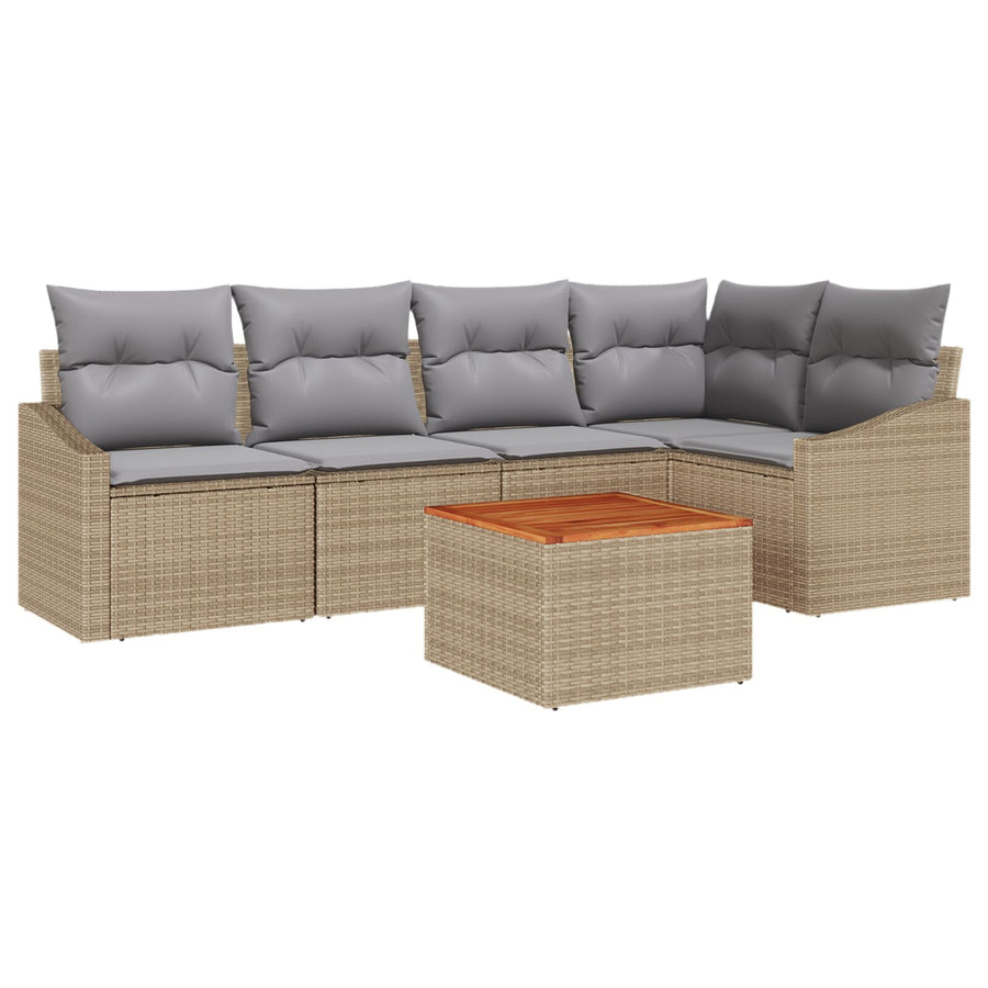 6-Delige Tuinbank Set Met Kussens Beige Poly Rattan Acacia