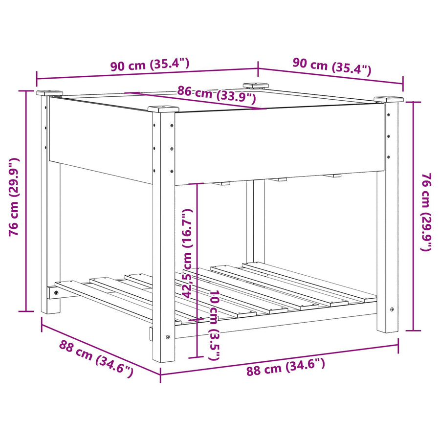 Tuinplantbak Met Rek 90X90X76 Cm Massief Vurenhout 90 x 90 x 76.5 cm