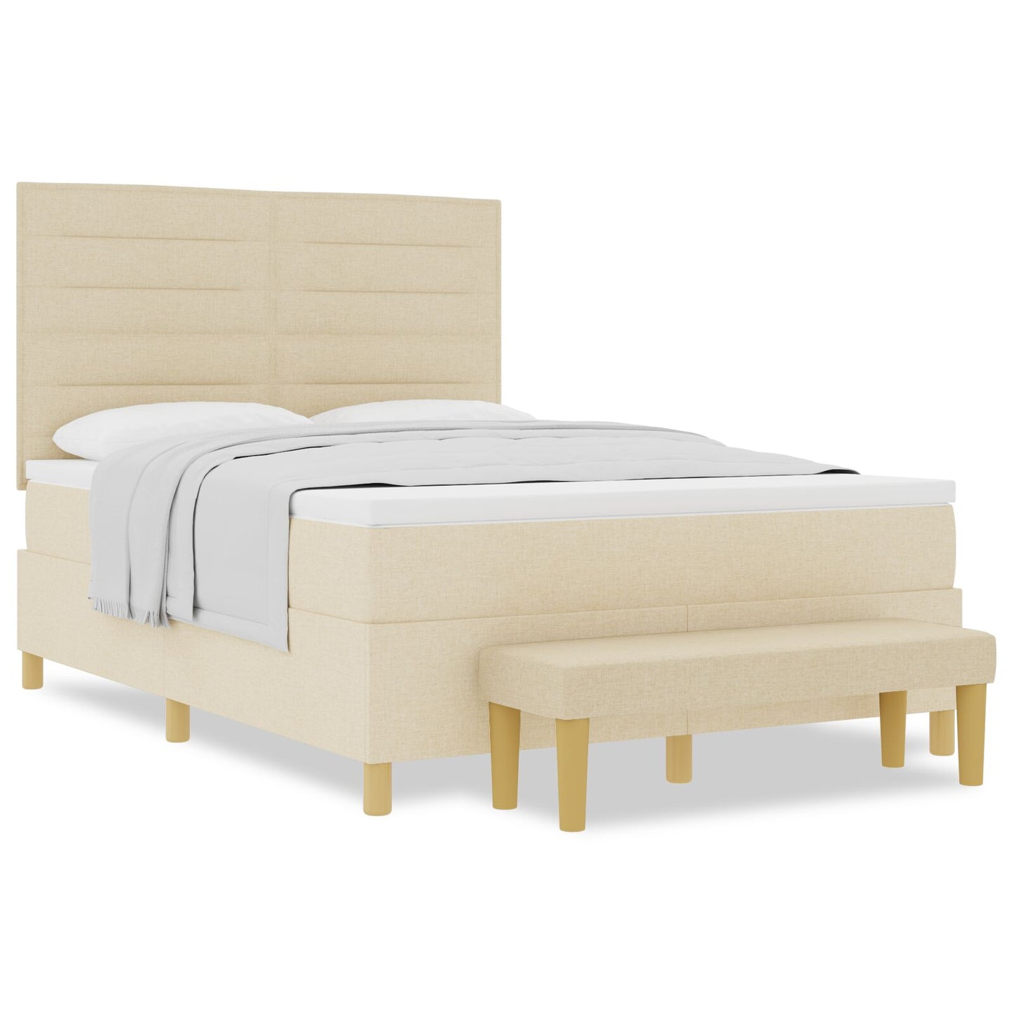 Boxspringbed Met Matras & Bank Stof Crème 160 x 200 cm Lijnen ontwerp