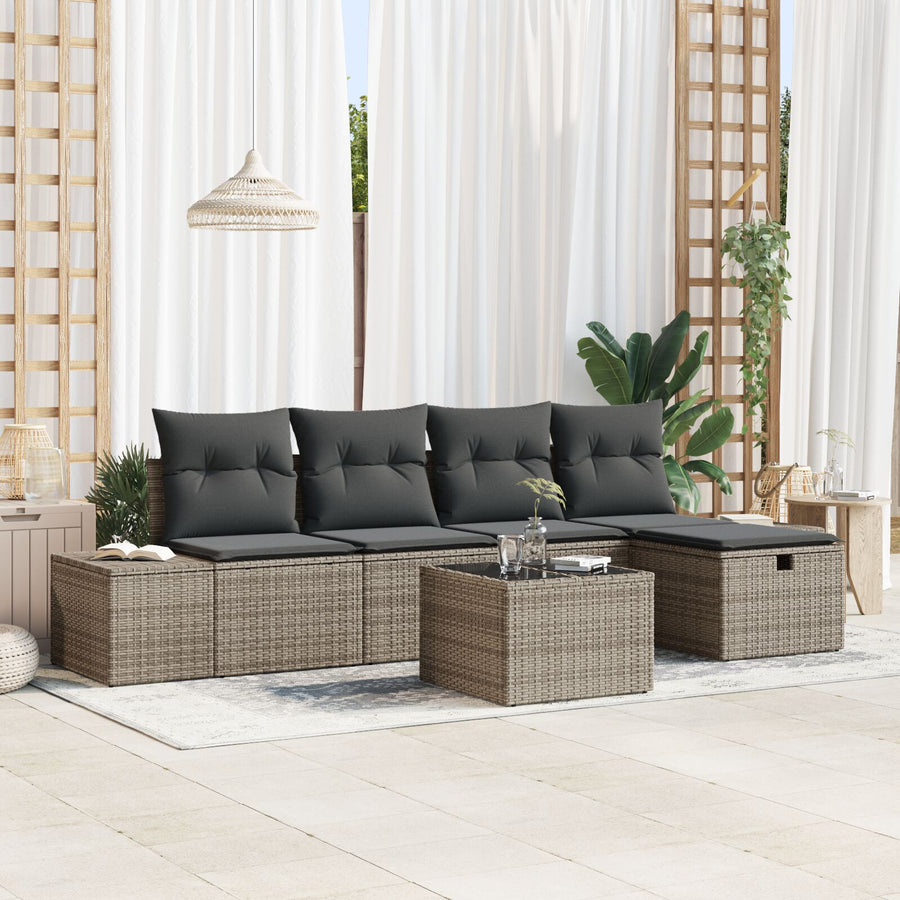 6-Delige Tuin Sofa Set Met Kussens Grijs Poly Rattan