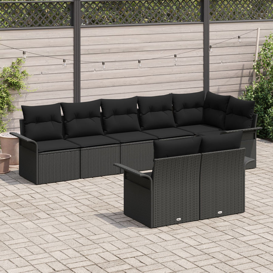 8-Delige Tuin Sofa Set Met Kussens Poly Rattan Zwart zonder tafel