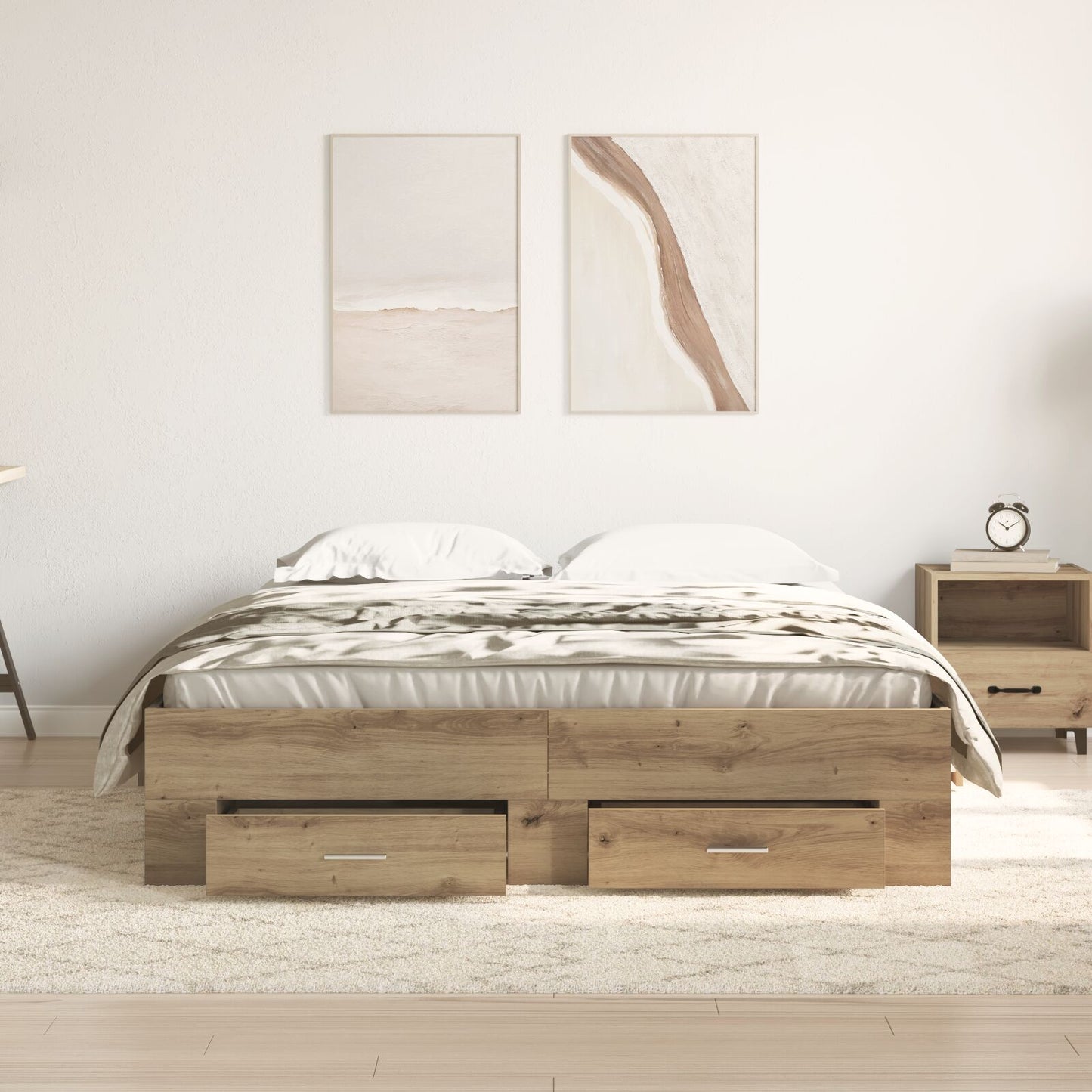 Bedframe Met Lades Artisan Eiken 135X190 Cm Engineered Hout Ambachtelijk Eiken