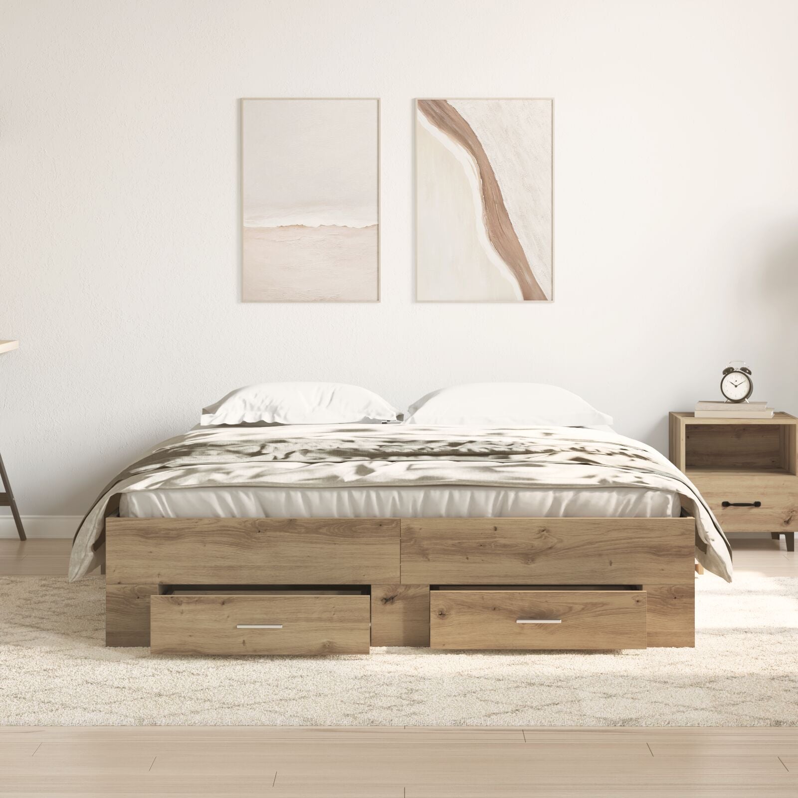 Bedframe Met Lades Artisan Eiken 135X190 Cm Engineered Hout Ambachtelijk Eiken