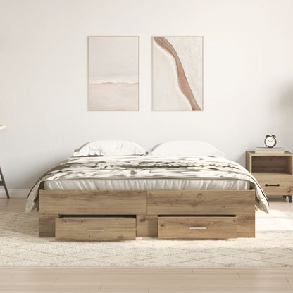 Bedframe Met Lades Artisan Eiken 135X190 Cm Engineered Hout Ambachtelijk Eiken