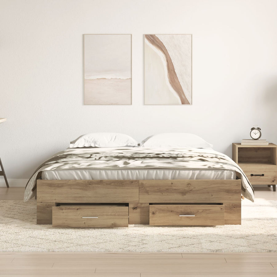Bedframe Met Lades Artisan Eiken 135X190 Cm Engineered Hout Ambachtelijk Eiken