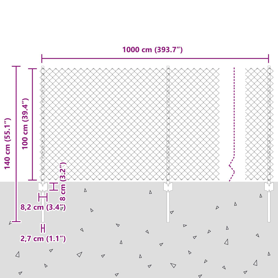 Kettinglink Omheining Met 20 U-Posts Zilver 1X10 M Staal