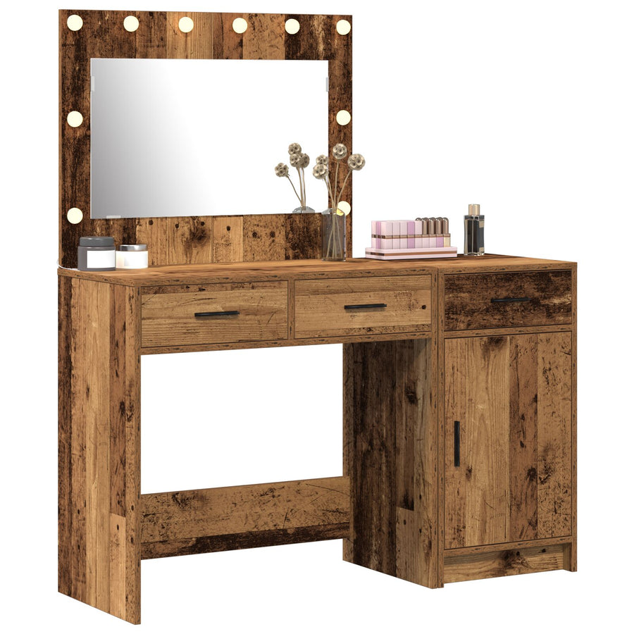 2-Delige Kaptafelset Met Led In Oud Hout En Gefabriceerd Hout