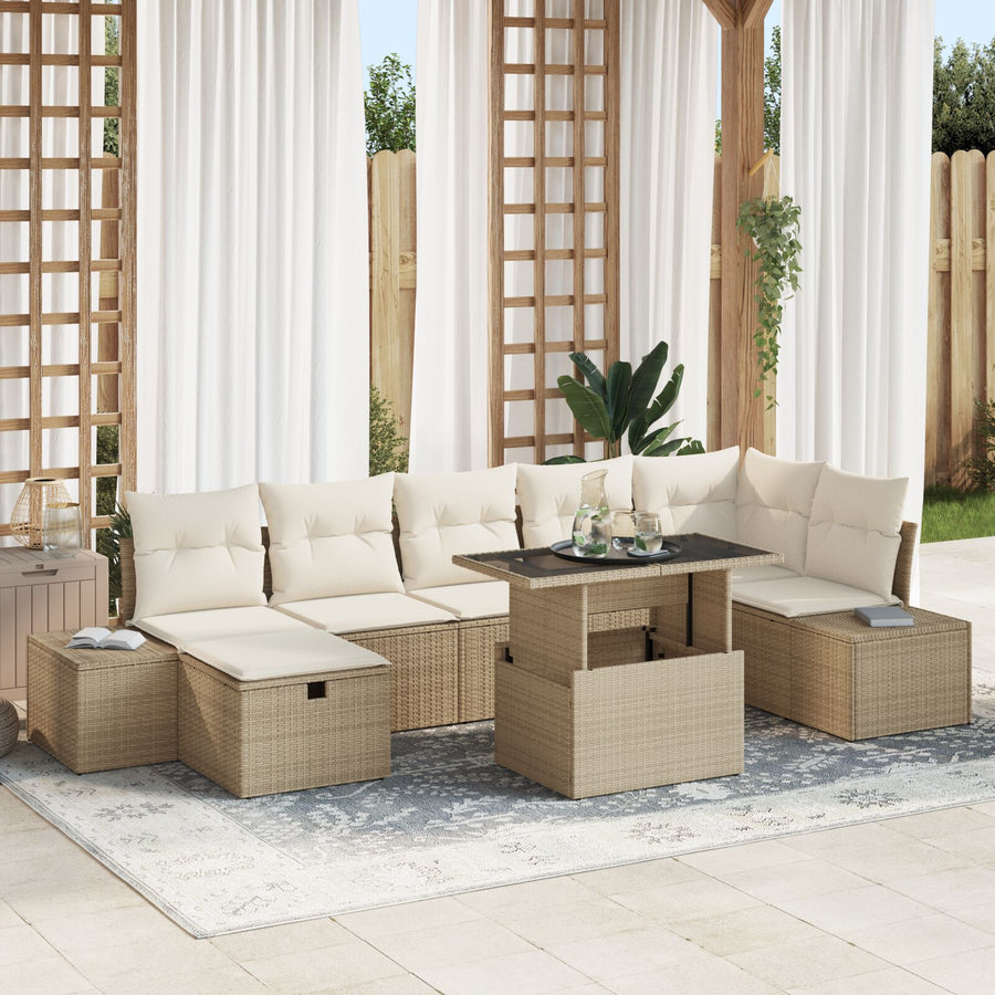 8-Delig Tuin Sofa Set Met Kussens Beige Poly Riet Wit