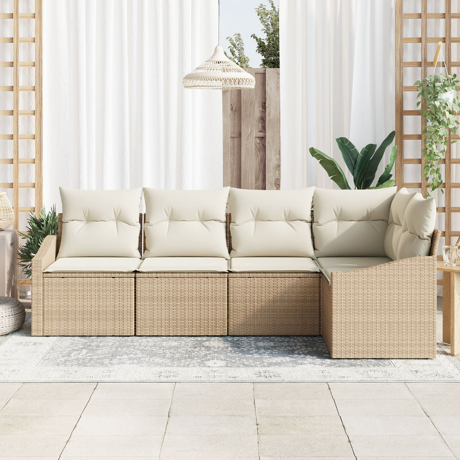 5-Delige Tuinbankset Met Kussens Poly Riet Beige en crème zonder tafel