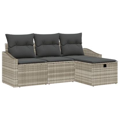 4-Delige Tuin Sofa Set Met Kussens Licht Grijs Poly Rattan
