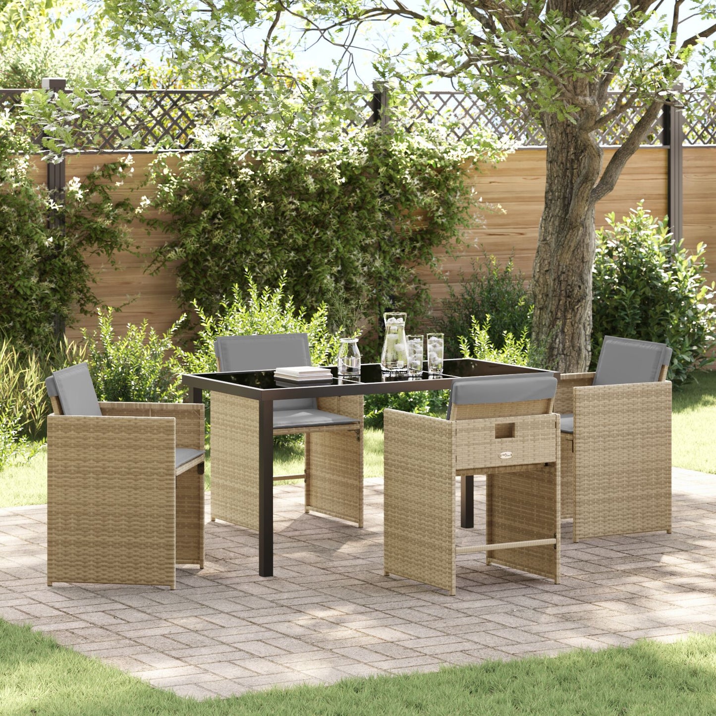 5-Delig Tuin Eetset Met Kussens Beige Poly Rattan