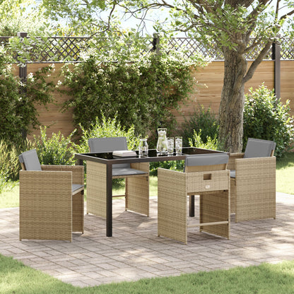 5-Delig Tuin Eetset Met Kussens Beige Poly Rattan