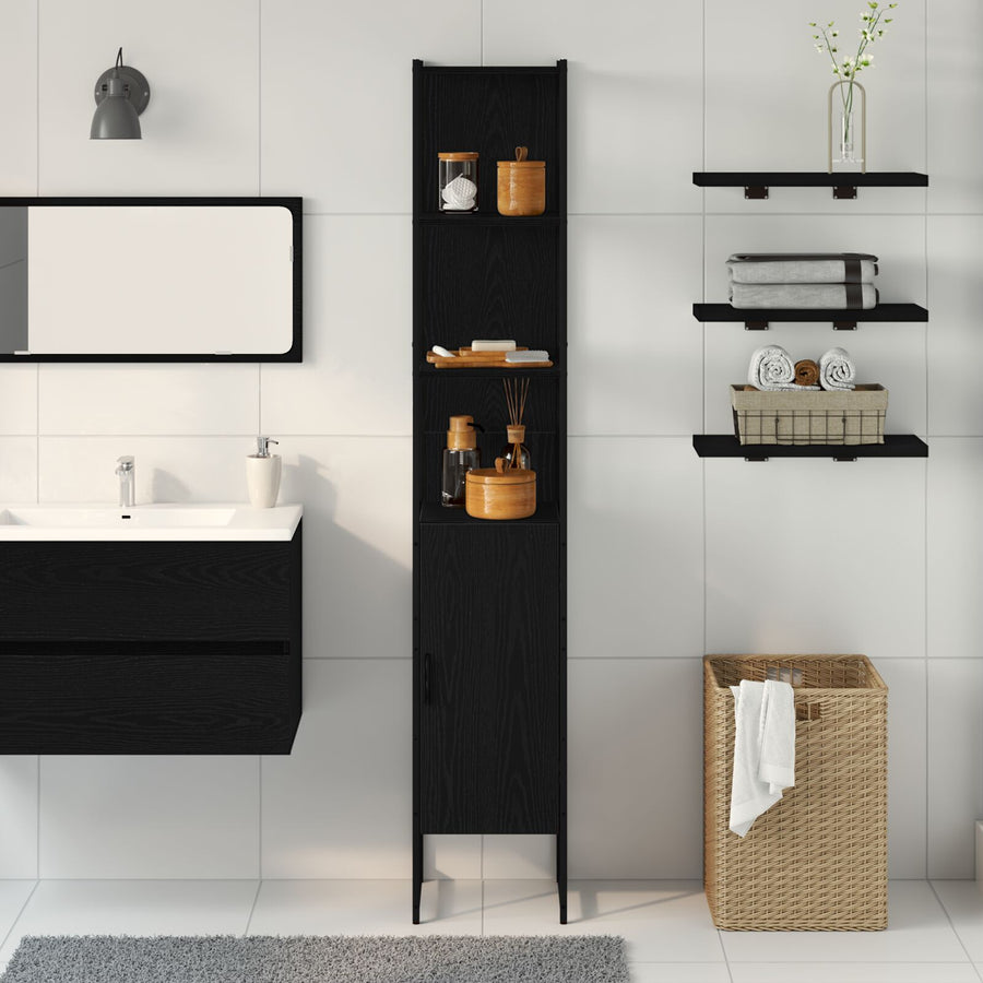 Badkamerkast Zwart Eiken 33X33X185,5 Cm Engineered Wood