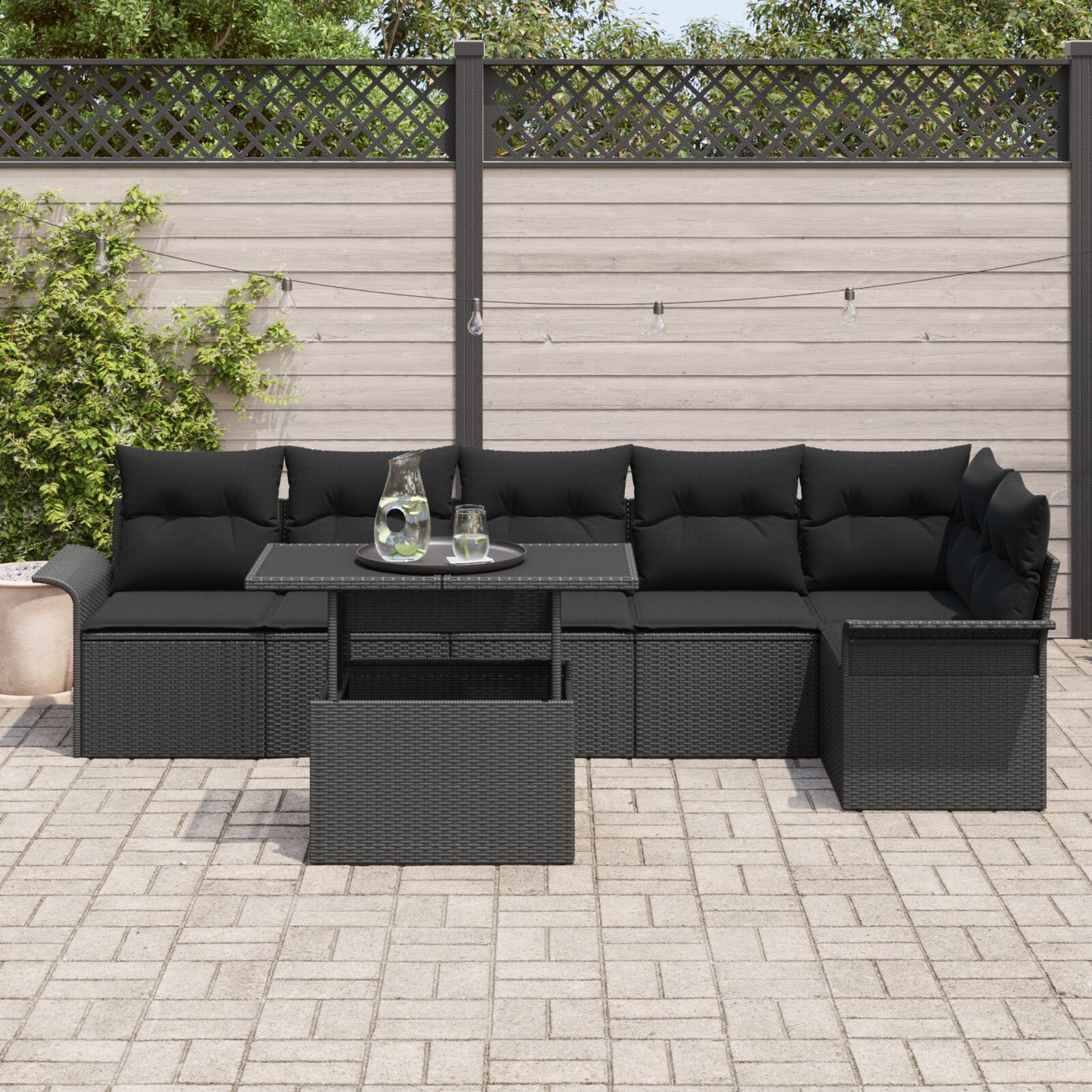 7 Delige Tuin Sofa Set Met Kussens Zwart Poly Rattan