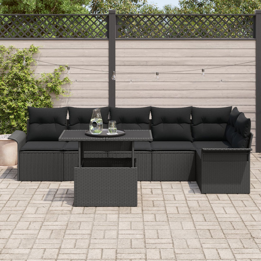 7 Delige Tuin Sofa Set Met Kussens Zwart Poly Rattan