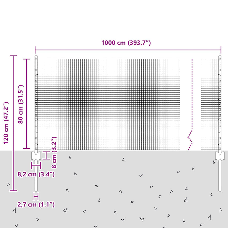 Gelaste Draairaam Met 5 U-Palen Grijs 0.8X10 M Staal