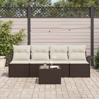 5-Delige Tuin Sofa Set Met Kussens Bruin Poly Rattan