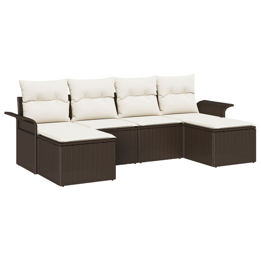 6-Delige Tuinsalon Set Met Kussens Bruin Poly Rattan