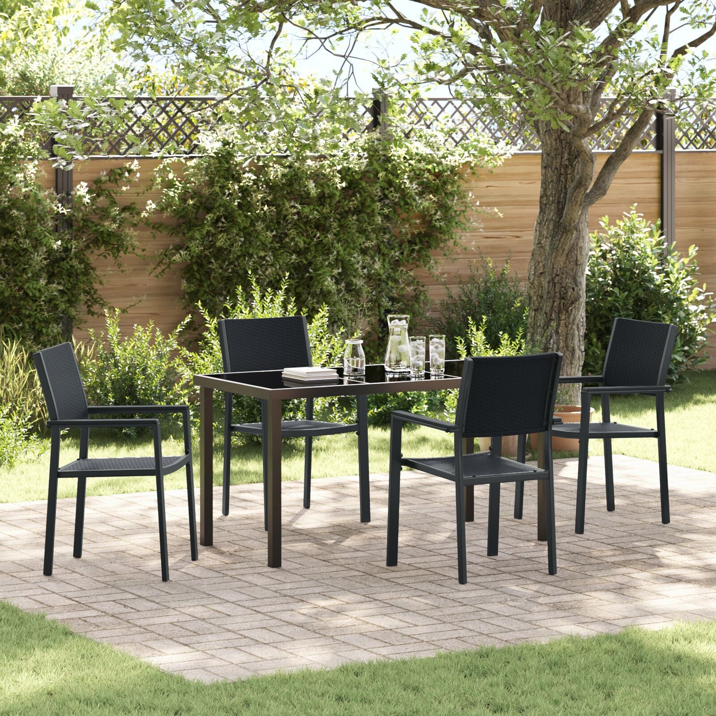 5-Delige Tuin Eetset Zwart Poly Rattan