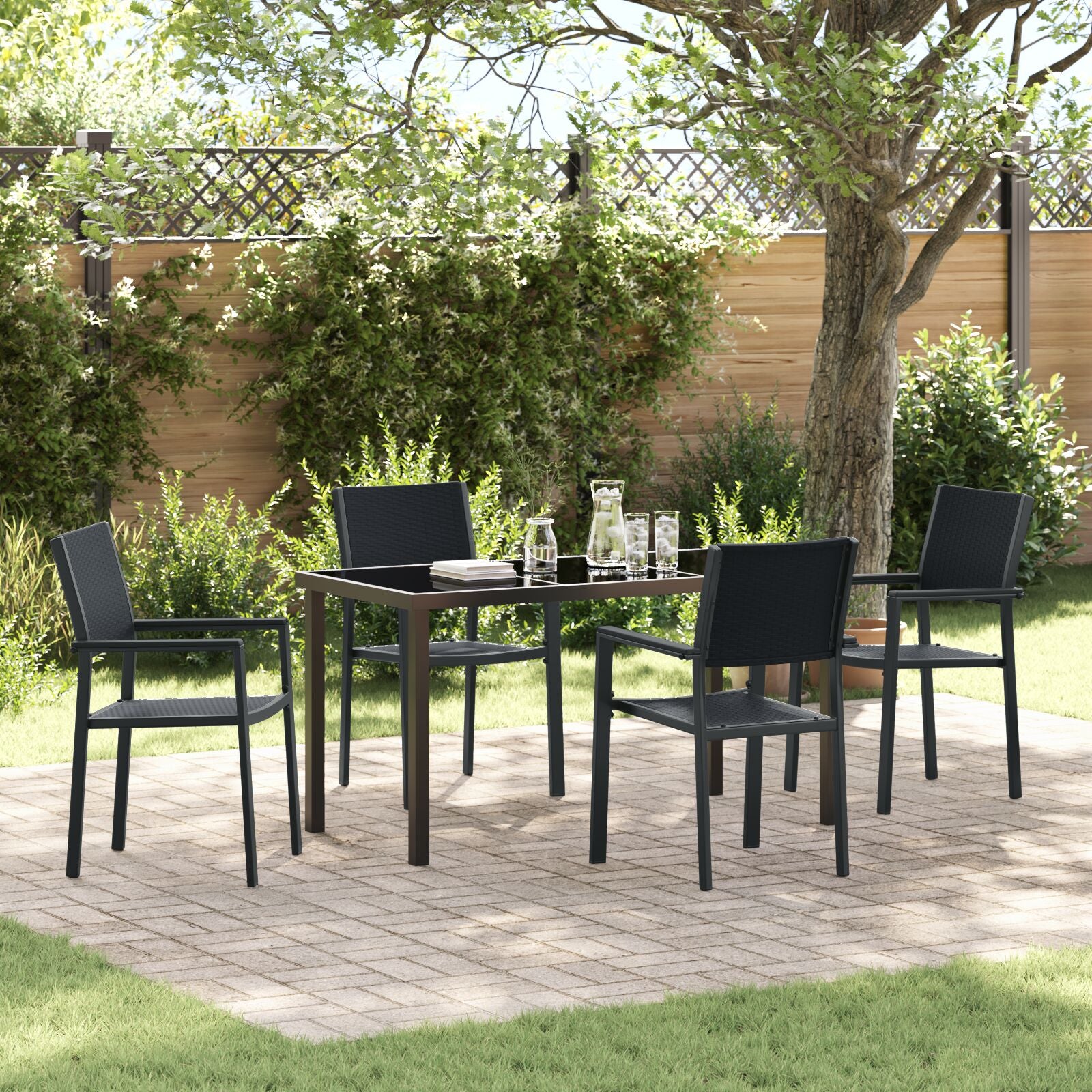 5-Delige Tuin Eetset Zwart Poly Rattan