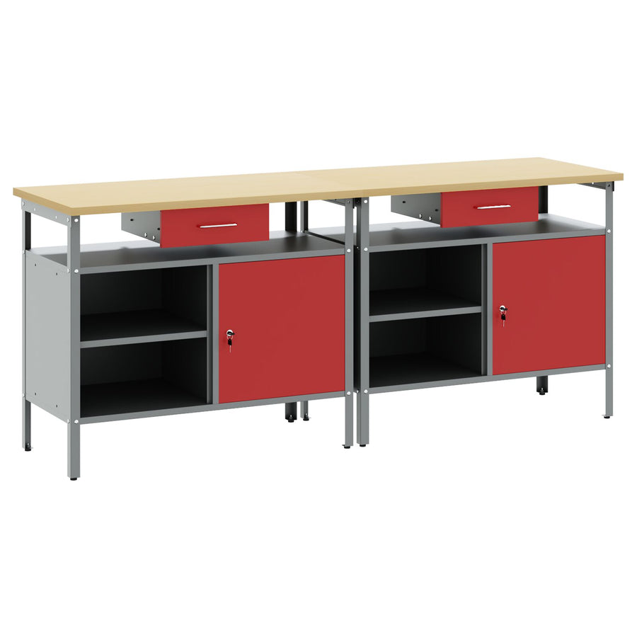 2-Delige Werkbank Set Rood Staal