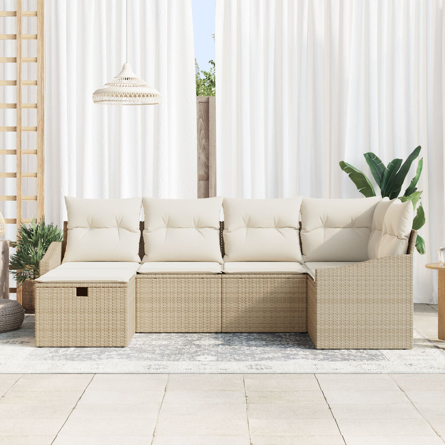 6-Delige Tuin Sofa Set Met Kussens Beige Poly Rattan