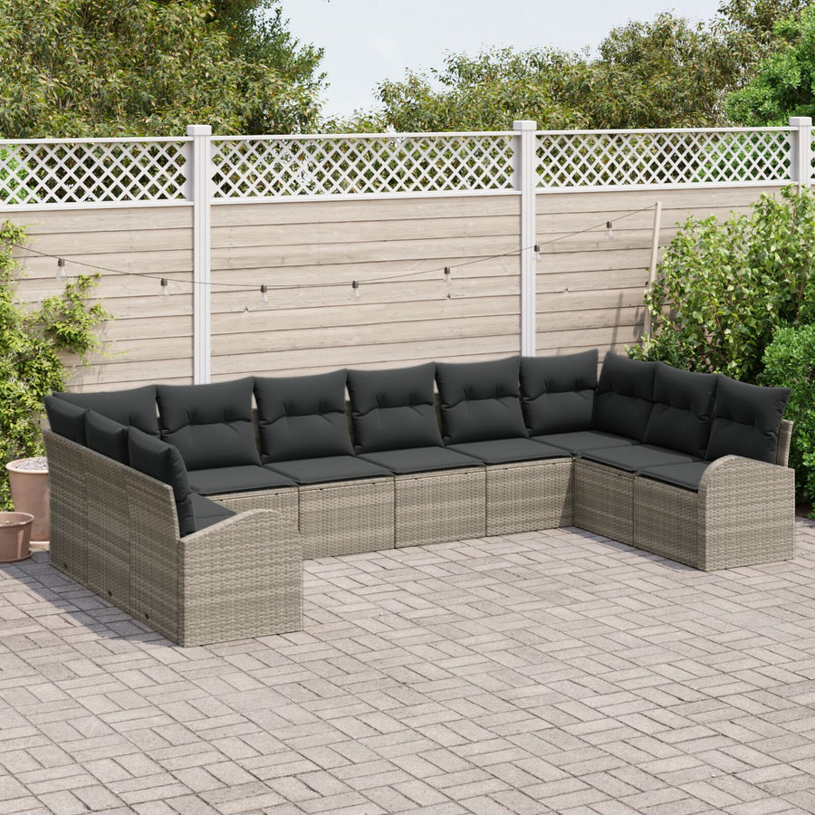 10-Delige Tuinbank Set Met Kussens Lichtgrijs Poly Rattan