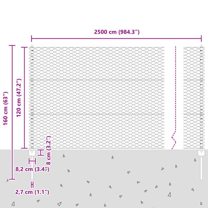 Tuin Fence Set Set Van 2 Gegalvaniseerd Staal 25 X 1.2 M Duurzaam