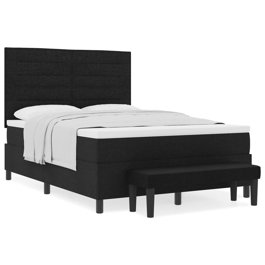 Boxspring Bed Met Matras & Bank Stof Zwart 140 x 200 cm Lijnen ontwerp