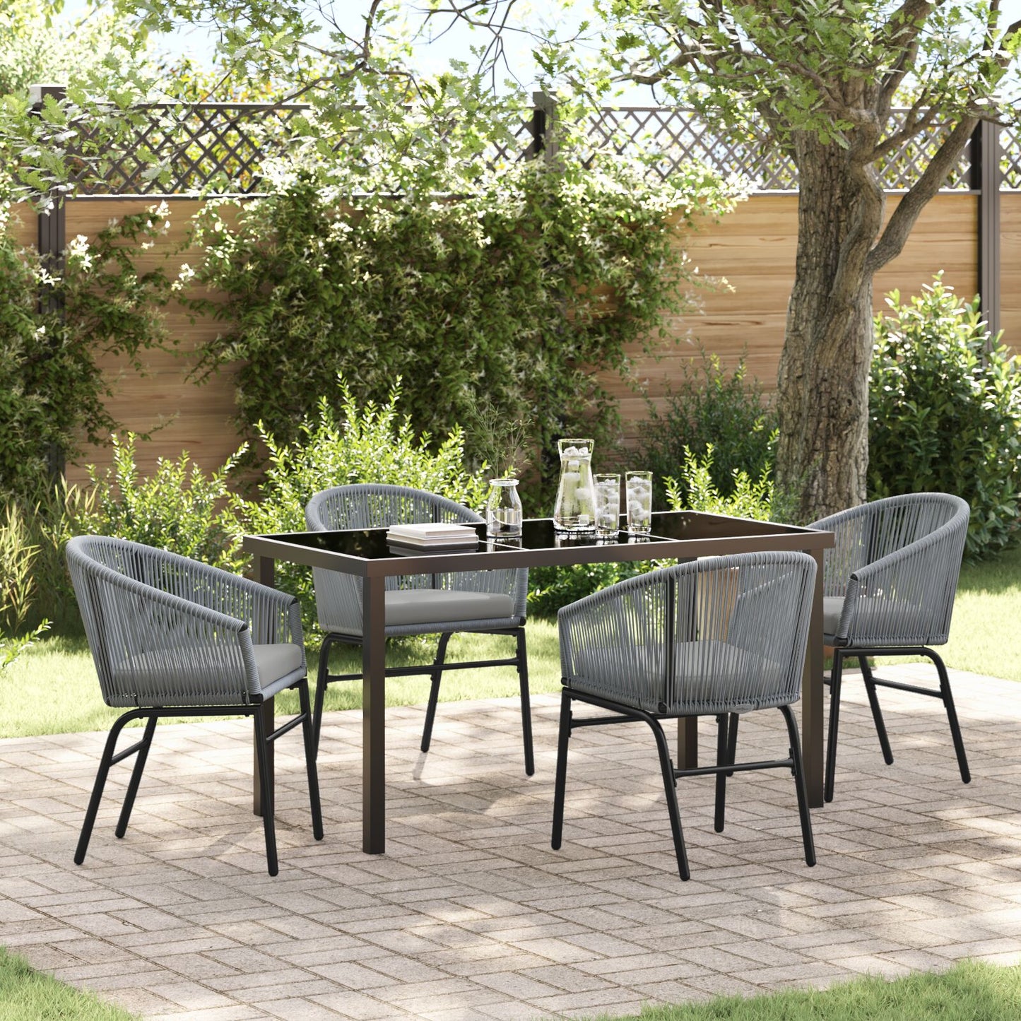 5-Delige Tuin Eetset Grijs Poly Rattan