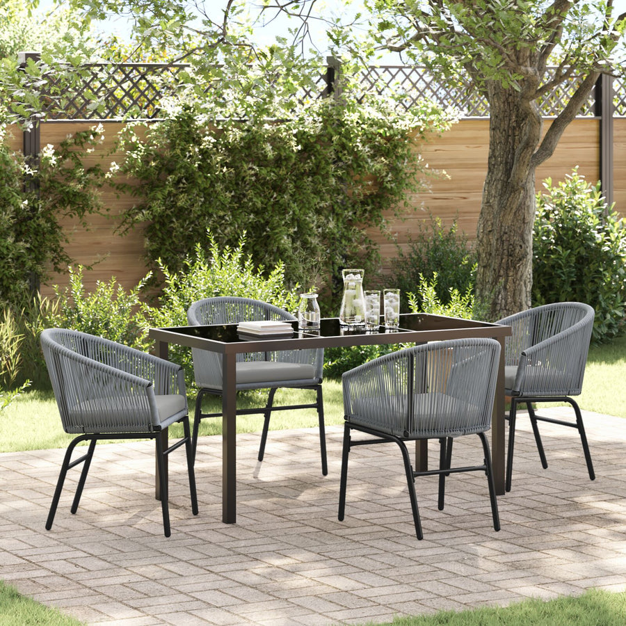 5-Delige Tuin Eetset Grijs Poly Rattan