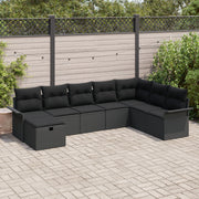 Tuinset poly rattan 8-delig zwart met opbergruimte