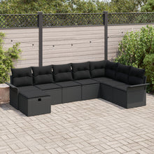 8-Delige Tuinsofa Set Met Kussens Zwart Poly Rattan