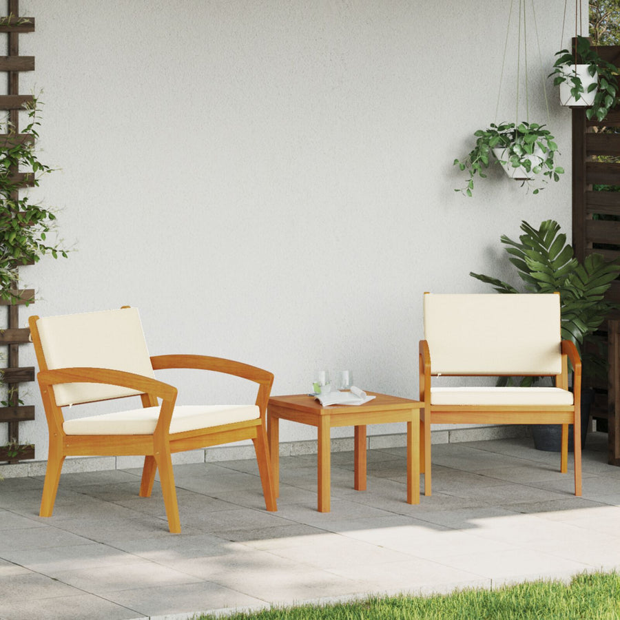3-Delige Bistro Set Met Kussens - Gemaakt Van Massief Acaciahout Crème wit 2x stoel + tafel