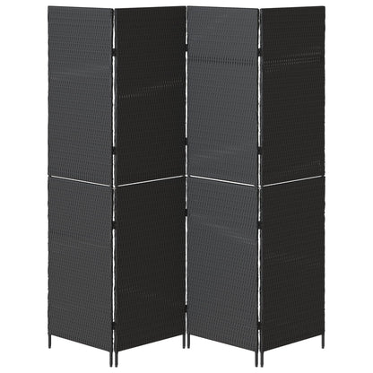 Kamerscherm Vouwbaar 195X Poly Rattan 180 cm Zwart 4 panelen