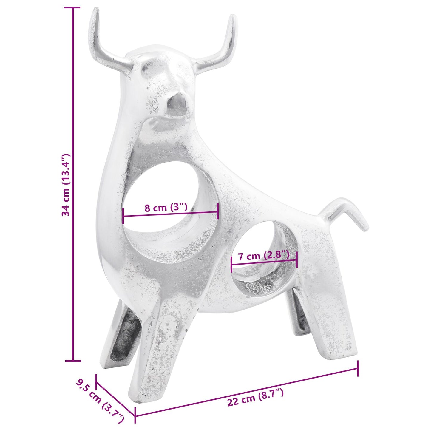 Stier Sculptuur Zilver 22X9,5X34 Cm Aluminium 34 x 28 x 10 cm