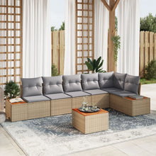 7-Delige Tuinbankset Met Kussens Poly Rattan Acacia Beige en grijs met tafel