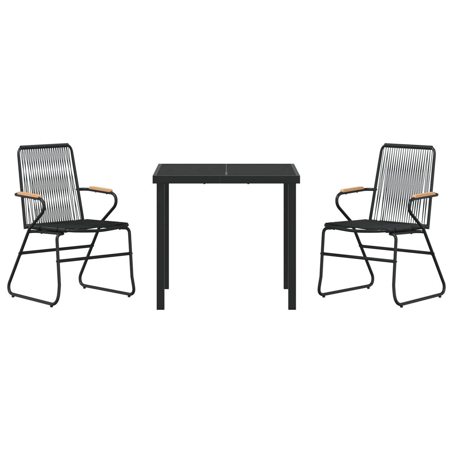 3-Delige Tuin Eetset Zwart Pvc Rattan