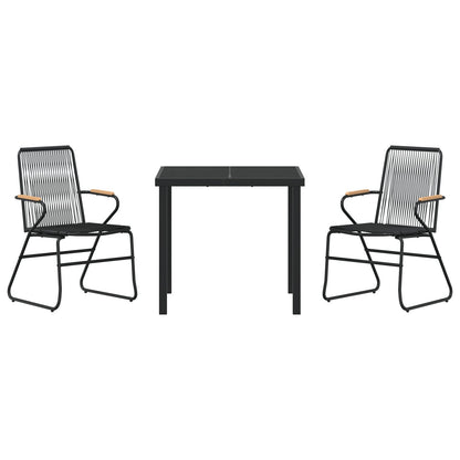 3-Delige Tuin Eetset Zwart Pvc Rattan