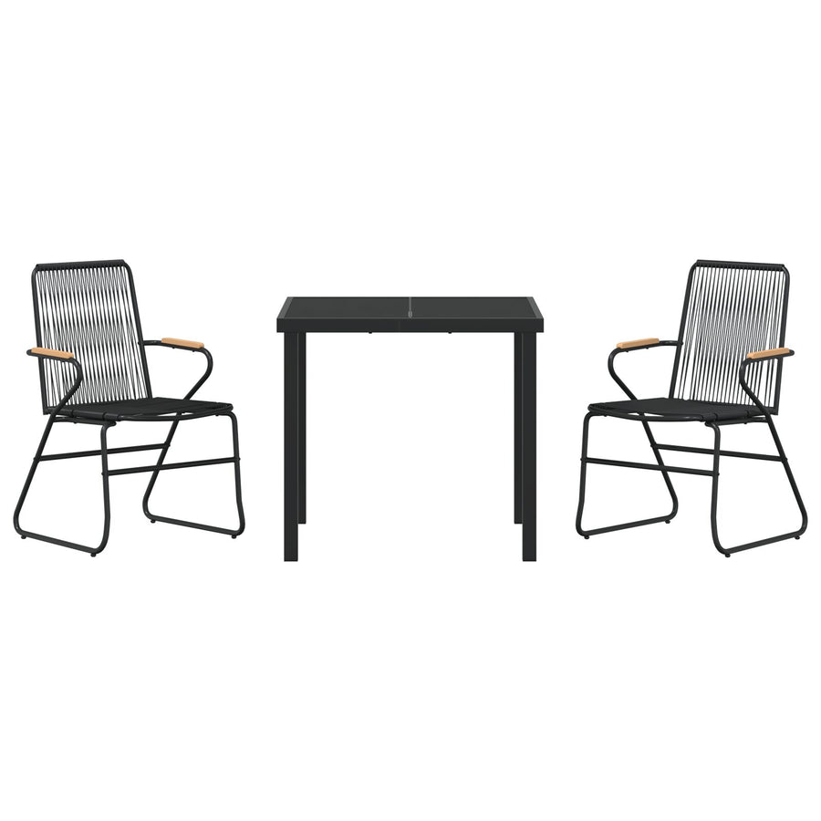 3-Delige Tuin Eetset Zwart Pvc Rattan
