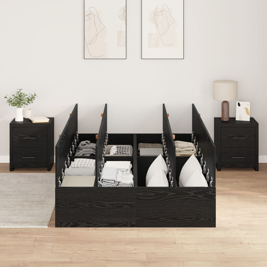 Bed Met Opslag Hout Standaard Tweepersoons Zwart Eiken 120 x 190 cm
