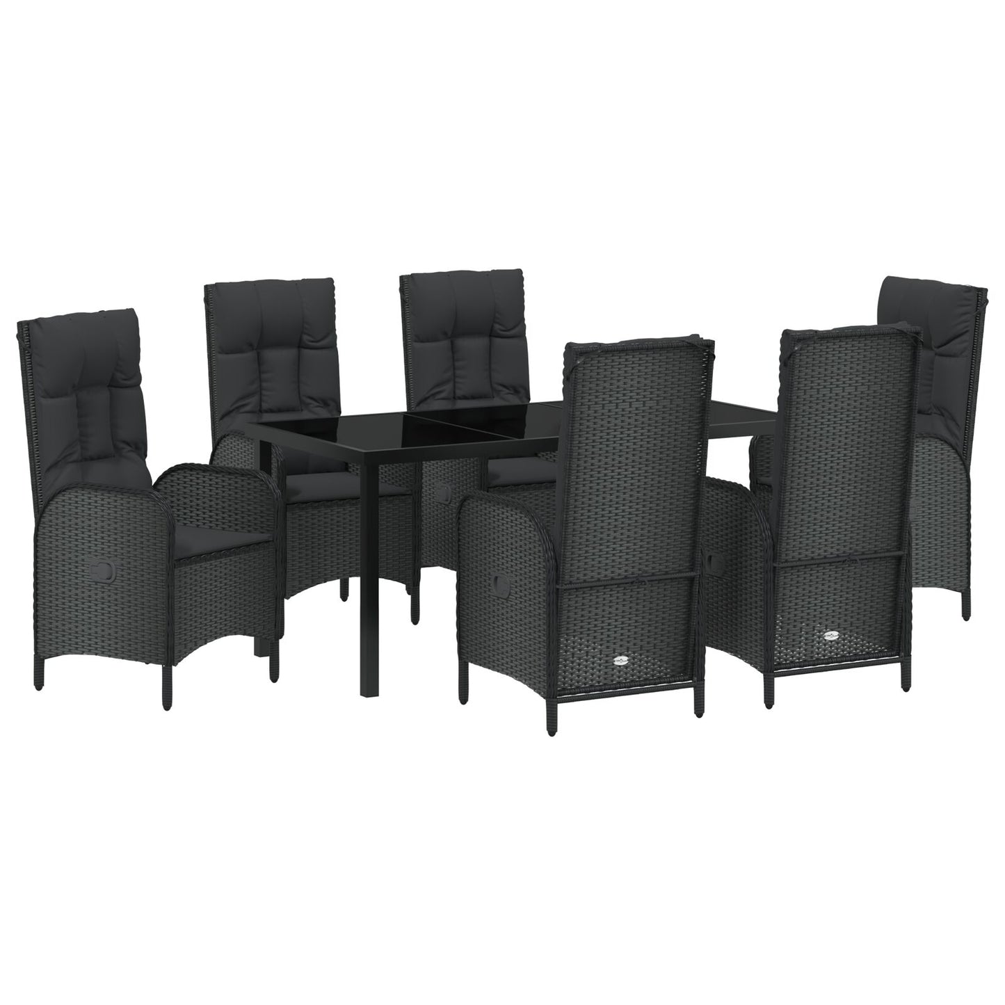 7-Delige Tuin Eet Set Zwart Poly Rattan