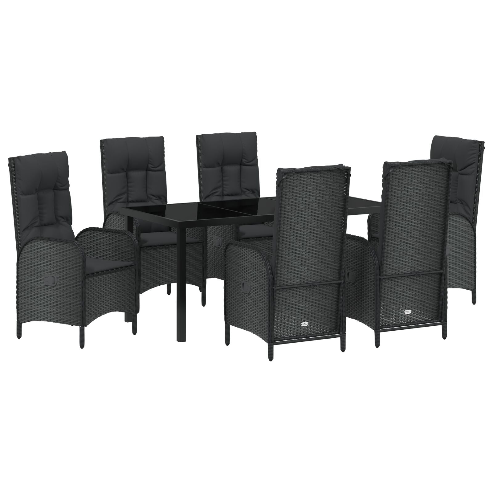 7-Delige Tuin Eet Set Zwart Poly Rattan